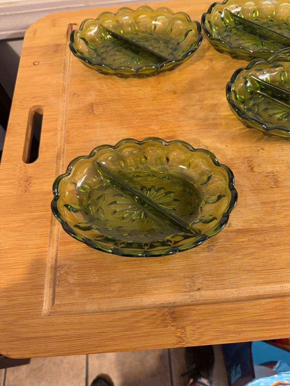 Vintage Indiana Glass Colony Harvest Green Divided Relish Dish